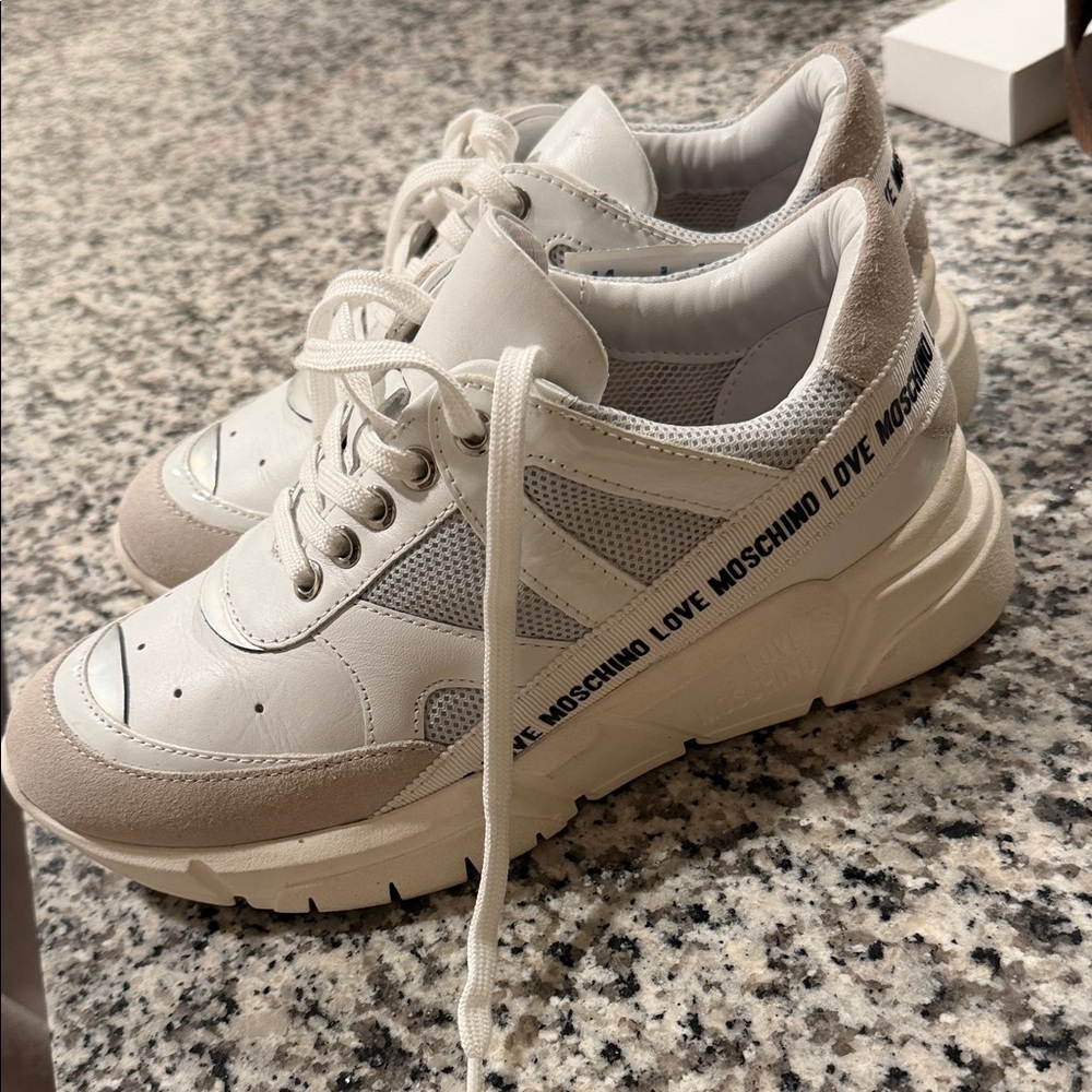 Moschino Women's White and Beige Sneakers